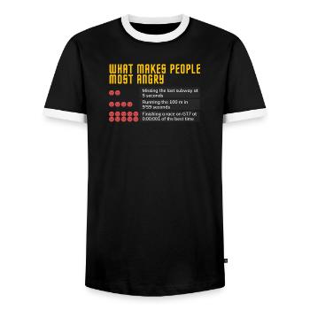 Angry Face Grid with Bold Typography - Men's Ringer Shirt - black/white - Front - AI Model Female 172 light (172cm) & AI Model Male 178 light (178cm)