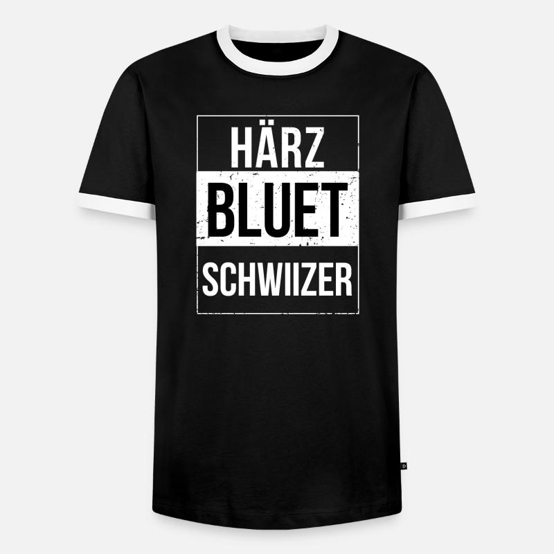 Härzbluetschwiizer Schwiizer Schweizer - Männer Kontrast-T-Shirt - Schwarz/Weiß
