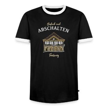 Freiburg, Münsterplatz, Alte Wache - Männer Kontrast-T-Shirt - Schwarz/Weiß - Vorne - AI Model Female 172 light (172cm) & AI Model Male 178 light (178cm)