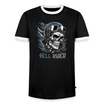 Skull Rider with Goggles - Men's Ringer Shirt - black/white - Front - AI Model Female 172 light (172cm) & AI Model Male 178 light (178cm)