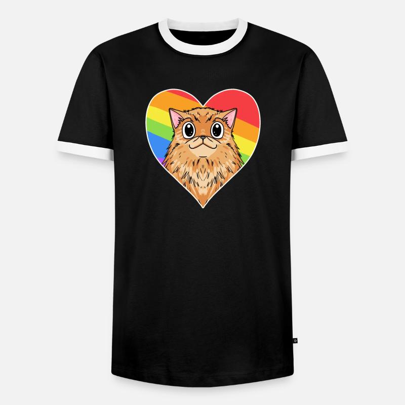 Regenbogen - Katze mit Herz - Männer Kontrast-T-Shirt - Schwarz/Weiß
