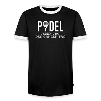 Padelspiel Statement Spieler Padel Schläger Tennis - Männer Kontrast-T-Shirt - Schwarz/Weiß - Vorne - AI Model Female 172 light (172cm) & AI Model Male 178 light (178cm)