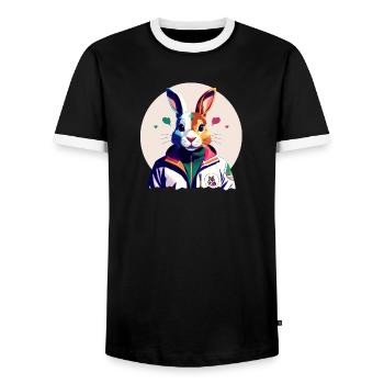 Bunny, Easter Bunny - Men's Ringer Shirt - black/white - Front - AI Model Female 172 light (172cm) & AI Model Male 178 light (178cm)