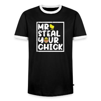 Monsieur Volez votre fille - T-shirt contrasté Homme - noir/blanc - Devant - AI Model Female 172 light (172cm) & AI Model Male 178 light (178cm)