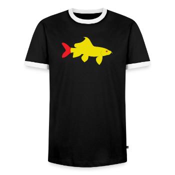 Epalzeorhynchos bicolor rot und gelb - Männer Kontrast-T-Shirt - Schwarz/Weiß - Vorne - AI Model Female 172 light (172cm) & AI Model Male 178 light (178cm)