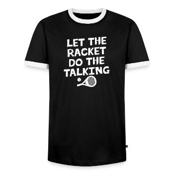 Racket Ball Spieler Statement Turnier Padel Sport - Männer Kontrast-T-Shirt - Schwarz/Weiß - Vorne - AI Model Female 172 light (172cm) & AI Model Male 178 light (178cm)