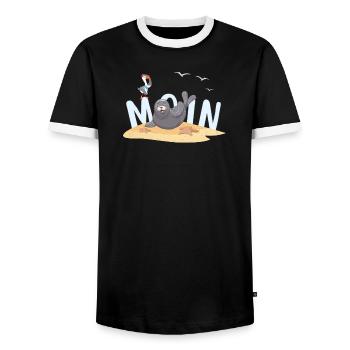 Moin Seal Seagull Beach - T-shirt contrasté Homme - noir/blanc - Devant - AI Model Female 172 light (172cm) & AI Model Male 178 light (178cm)