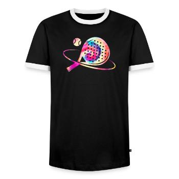 Padel Tennis Colorful - Men's Ringer Shirt - black/white - Front - AI Model Female 172 light (172cm) & AI Model Male 178 light (178cm)