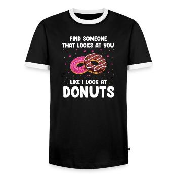Donuts Love Design - Männer Kontrast-T-Shirt - Schwarz/Weiß - Vorne - AI Model Female 172 light (172cm) & AI Model Male 178 light (178cm)