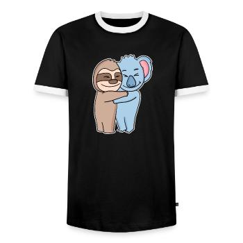Sloth and koala hugging - hug - Men's Ringer Shirt - black/white - Front - AI Model Female 172 light (172cm) & AI Model Male 178 light (178cm)