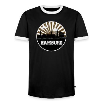 Hamburg Skyline Home Game - Men's Ringer Shirt - black/white - Front - AI Model Female 172 light (172cm) & AI Model Male 178 light (178cm)