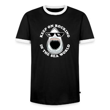 Shark with sunglasses - Men's Ringer Shirt - black/white - Front - AI Model Female 172 light (172cm) & AI Model Male 178 light (178cm)