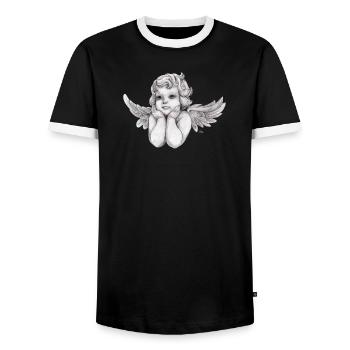 Little dreamy angel cherub - Men's Ringer Shirt - black/white - Front - AI Model Female 172 light (172cm) & AI Model Male 178 light (178cm)