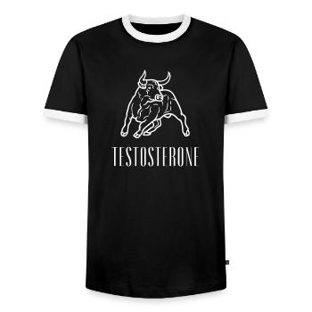 Testosterone Bull Strength Gym Mindset Tee - Men's Ringer Shirt - black/white - Front - AI Model Female 172 light (172cm) & AI Model Male 178 light (178cm)