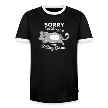 not in the morning, being late, missing the alarm clock - Men's Ringer Shirt - black/white - Front - AI Model Female 172 light (172cm) & AI Model Male 178 light (178cm)