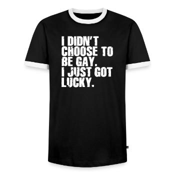 Gay Humor Gay Saying Funny Rainbow Flag - Men's Ringer Shirt - black/white - Front - AI Model Female 172 light (172cm) & AI Model Male 178 light (178cm)