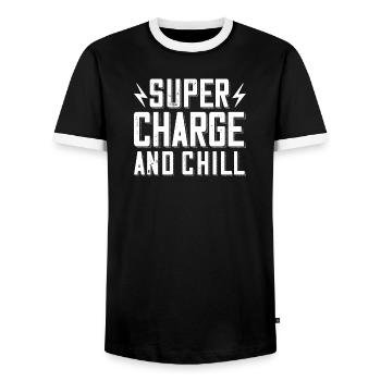 Supercharge And Chill - für Elektro Auto Fans - Männer Kontrast-T-Shirt - Schwarz/Weiß - Vorne - AI Model Female 172 light (172cm) & AI Model Male 178 light (178cm)