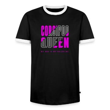 Corgipoo Queen - Men's Ringer Shirt - black/white - Front - AI Model Female 172 light (172cm) & AI Model Male 178 light (178cm)