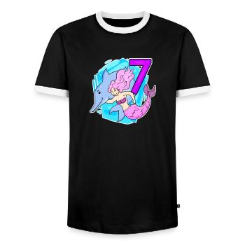 Fille 7 ans 7ème anniversaire sirène - T-shirt contrasté Homme - noir/blanc - Devant - AI Model Female 172 light (172cm) & AI Model Male 178 light (178cm)