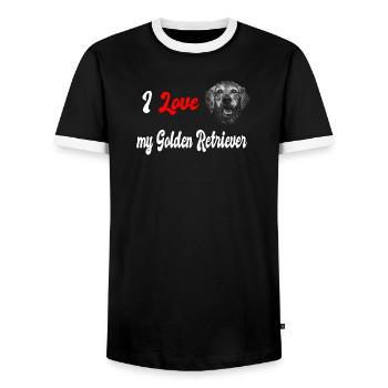 J'adore mon golden retriever - T-shirt contrasté Homme - noir/blanc - Devant - AI Model Female 172 light (172cm) & AI Model Male 178 light (178cm)