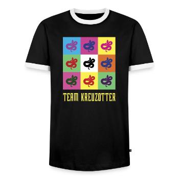 Team Kreuzotter - Männer Kontrast-T-Shirt - Schwarz/Weiß - Vorne - AI Model Female 172 light (172cm) & AI Model Male 178 light (178cm)