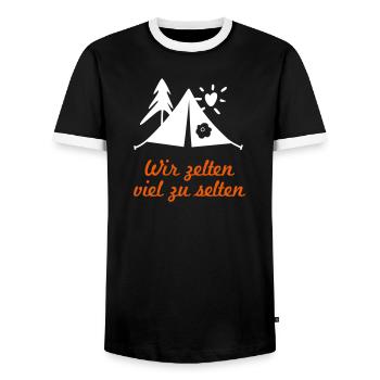 Camping cool funny sayings camping holidays summer - Men's Ringer Shirt - black/white - Front - AI Model Female 172 light (172cm) & AI Model Male 178 light (178cm)