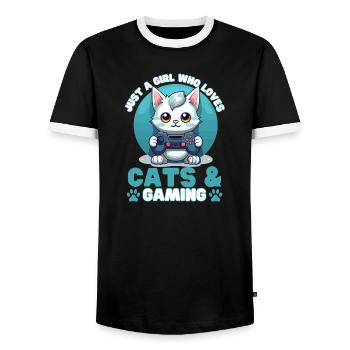 Gamer Girl Katze Cats & Gaming - Männer Kontrast-T-Shirt - Schwarz/Weiß - Vorne - AI Model Female 172 light (172cm) & AI Model Male 178 light (178cm)