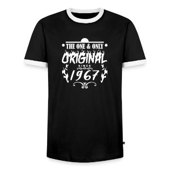 1967 - Baujahr 1967 - Jahrgang 1967 - Männer Kontrast-T-Shirt - Schwarz/Weiß - Vorne - AI Model Female 172 light (172cm) & AI Model Male 178 light (178cm)