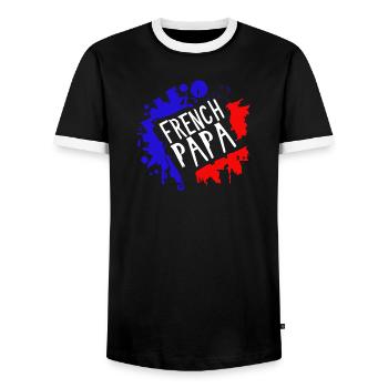 Cadeau Unique: 'French Papa' - T-shirt contrasté Homme - noir/blanc - Devant - AI Model Female 172 light (172cm) & AI Model Male 178 light (178cm)
