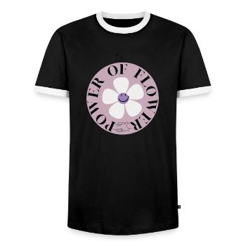 Power of Flower Circle - Men's Ringer Shirt - black/white - Front - AI Model Female 172 light (172cm) & AI Model Male 178 light (178cm)