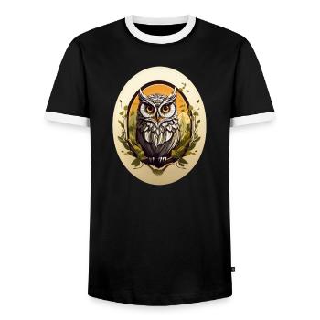 Hibou - T-shirt contrasté Homme - noir/blanc - Devant - AI Model Female 172 light (172cm) & AI Model Male 178 light (178cm)