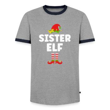 Sister Elf Christmas - Men's Ringer Shirt - grey/navy  - Front - AI Model Female 172 light (172cm) & AI Model Male 178 light (178cm)