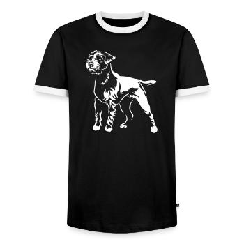 Parson Russell Terrier « BlackEdition » - T-shirt contrasté Homme - noir/blanc - Devant - AI Model Female 172 light (172cm) & AI Model Male 178 light (178cm)