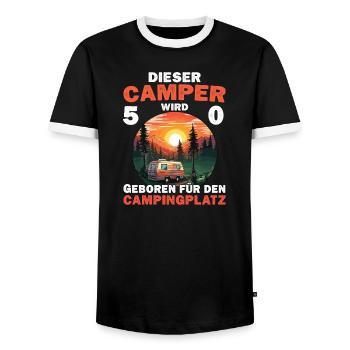Lustiger Camper Wohnmobil 50 Geburtstag Camping - Männer Kontrast-T-Shirt - Schwarz/Weiß - Vorne - AI Model Female 172 light (172cm) & AI Model Male 178 light (178cm)