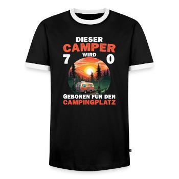 Lustiger Camper 70 Geburtstag Camping Spruch - Männer Kontrast-T-Shirt - Schwarz/Weiß - Vorne - AI Model Female 172 light (172cm) & AI Model Male 178 light (178cm)