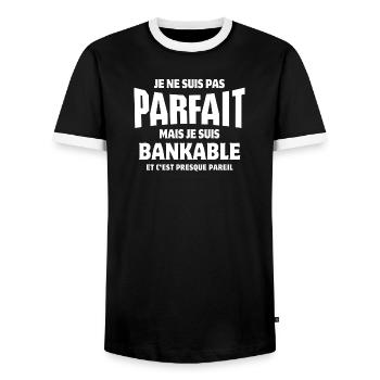 riche, banquier, bankable - T-shirt contrasté Homme - noir/blanc - Devant - AI Model Female 172 light (172cm) & AI Model Male 178 light (178cm)