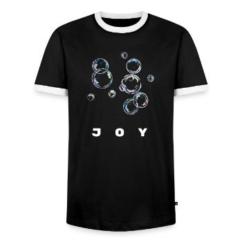 Joy Bubble Happiness Positive Energy Shirt - Men's Ringer Shirt - black/white - Front - AI Model Female 172 light (172cm) & AI Model Male 178 light (178cm)