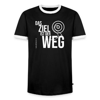 Das Ziel ist der Weg - weißer Schriftzug - Männer Kontrast-T-Shirt - Schwarz/Weiß - Vorne - AI Model Female 172 light (172cm) & AI Model Male 178 light (178cm)