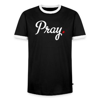 pray - Men's Ringer Shirt - black/white - Front - AI Model Female 172 light (172cm) & AI Model Male 178 light (178cm)