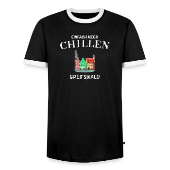 Greifswald, Meer Chillen, Fassaden am Fischmarkt - Männer Kontrast-T-Shirt - Schwarz/Weiß - Vorne - AI Model Female 172 light (172cm) & AI Model Male 178 light (178cm)