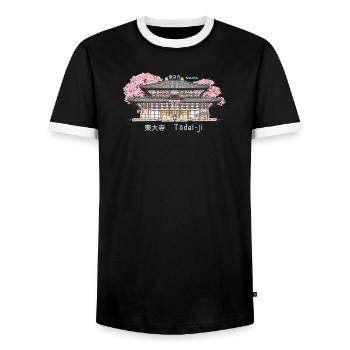 Nara Todai-ji, Patrimoine de l’Humanité, Temple au Japon Dessin - T-shirt contrasté Homme - noir/blanc - Devant - AI Model Female 172 light (172cm) & AI Model Male 178 light (178cm)