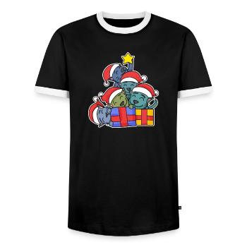 Cat Tree Christmas Christmas Tree - Men's Ringer Shirt - black/white - Front - AI Model Female 172 light (172cm) & AI Model Male 178 light (178cm)