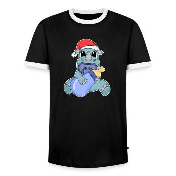 Rhinocéros bébé Noël - T-shirt contrasté Homme - noir/blanc - Devant - AI Model Female 172 light (172cm) & AI Model Male 178 light (178cm)