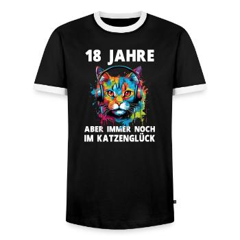 Katze 18 Geburtstag Katzenliebhaber Katzen Spruch - Männer Kontrast-T-Shirt - Schwarz/Weiß - Vorne - AI Model Female 172 light (172cm) & AI Model Male 178 light (178cm)