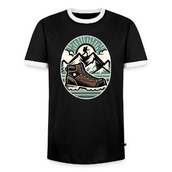Dessin Randonneur Chaussure randonnée Montagne - T-shirt contrasté Homme - noir/blanc - Devant - AI Model Female 172 light (172cm) & AI Model Male 178 light (178cm)