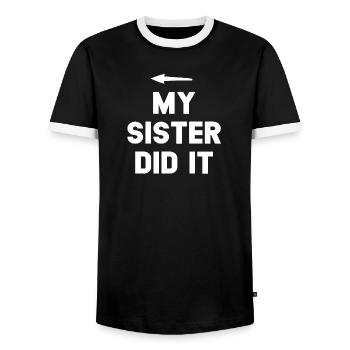 Sister Achievement Bold Quote - Men's Ringer Shirt - black/white - Front - AI Model Female 172 light (172cm) & AI Model Male 178 light (178cm)