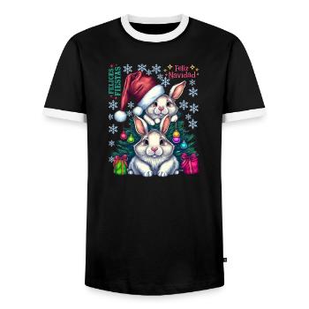 Festliche Osterhasen mit Weihnachtsmütze - Männer Kontrast-T-Shirt - Schwarz/Weiß - Vorne - AI Model Female 172 light (172cm) & AI Model Male 178 light (178cm)