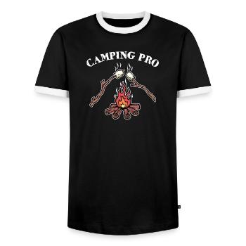 Camping Statement Campsite Campfire Camping - Men's Ringer Shirt - black/white - Front - AI Model Female 172 light (172cm) & AI Model Male 178 light (178cm)