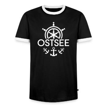 Baltic Sea Anchor Symbol Control Wheel Icon Logo Graphic - Men's Ringer Shirt - black/white - Front - AI Model Female 172 light (172cm) & AI Model Male 178 light (178cm)