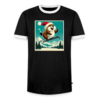 Marmot Ski Vintage Poster - Men's Ringer Shirt - black/white - Front - AI Model Female 172 light (172cm) & AI Model Male 178 light (178cm)